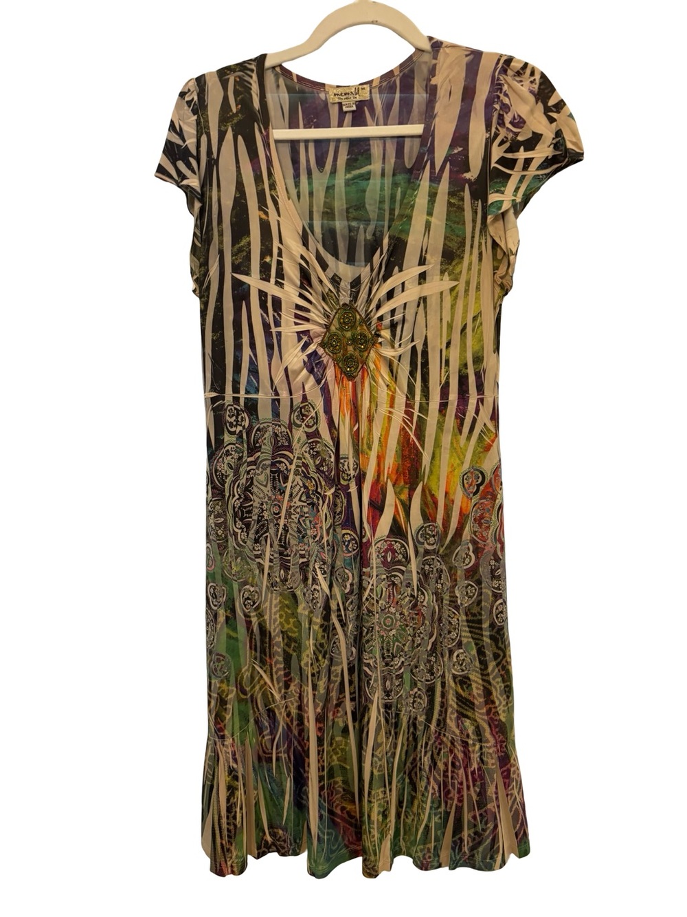 One world Y2K fairy Wimsigoth Earthy Beaded Midi Dress Medium